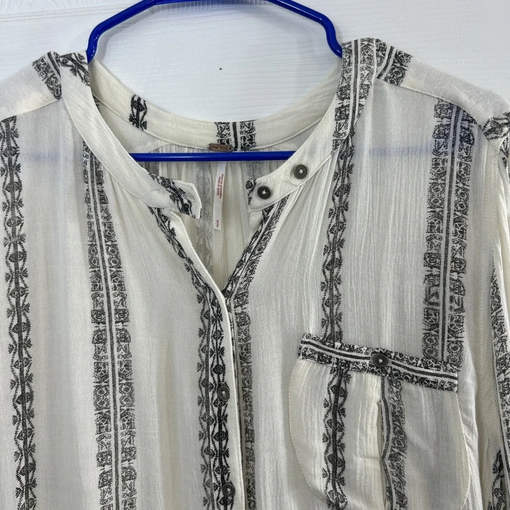 Free People Women's Tunic Shibori Magic Long Sleeve Vanilla combo Boho Small